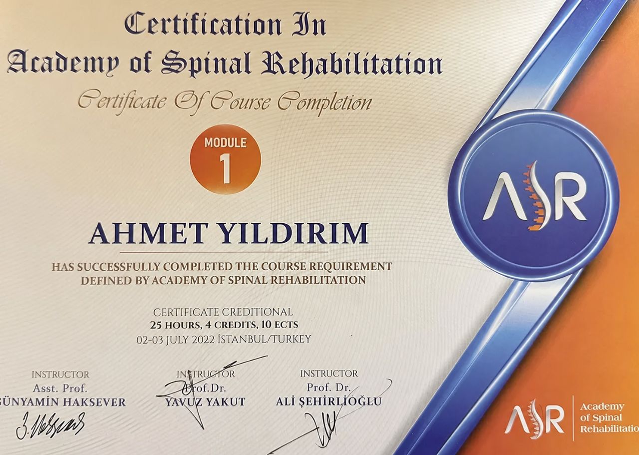 Ahmet Yıldırım manuel terapi sertifikası