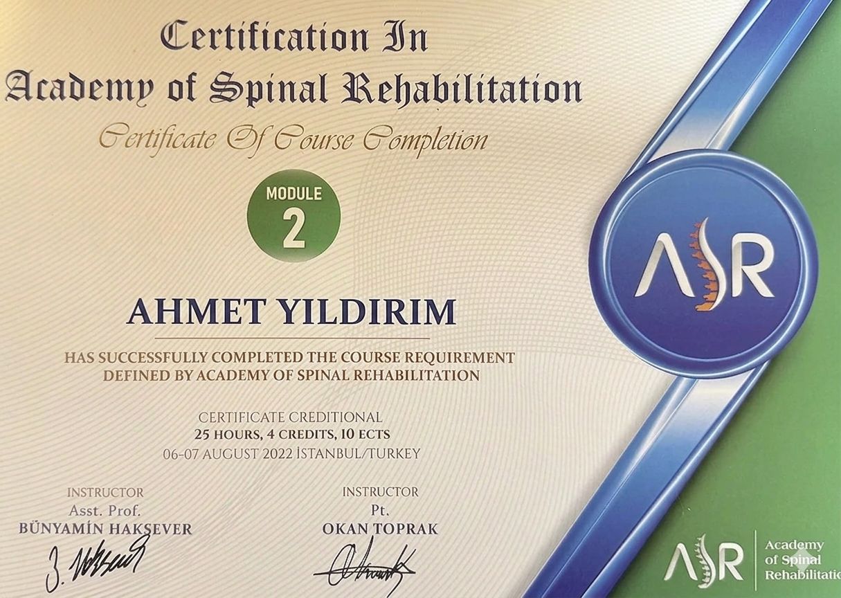 Ahmet Yıldırım spinal mobilizasyon sertifikası